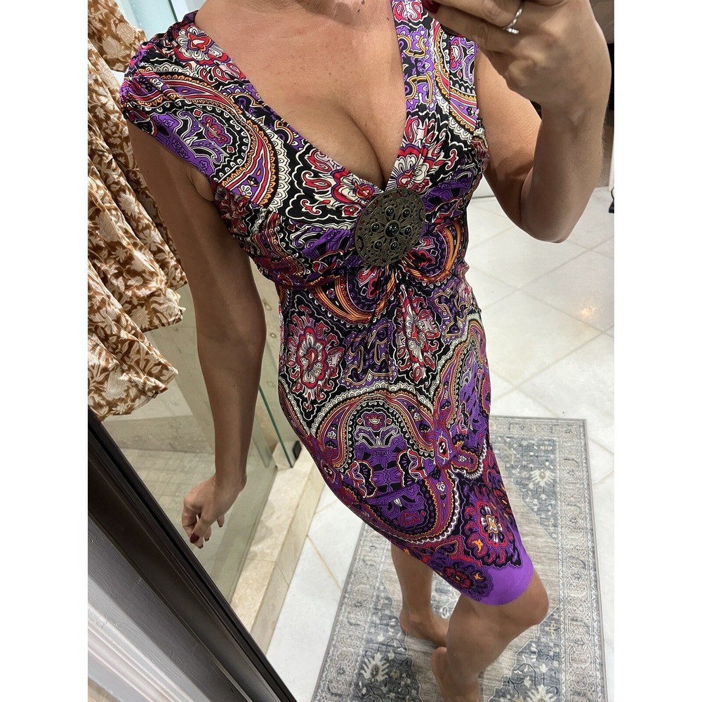 Muse Women Pink Purple Medallion Paisley Jersey Cocktail Dress 6 Boston Proper